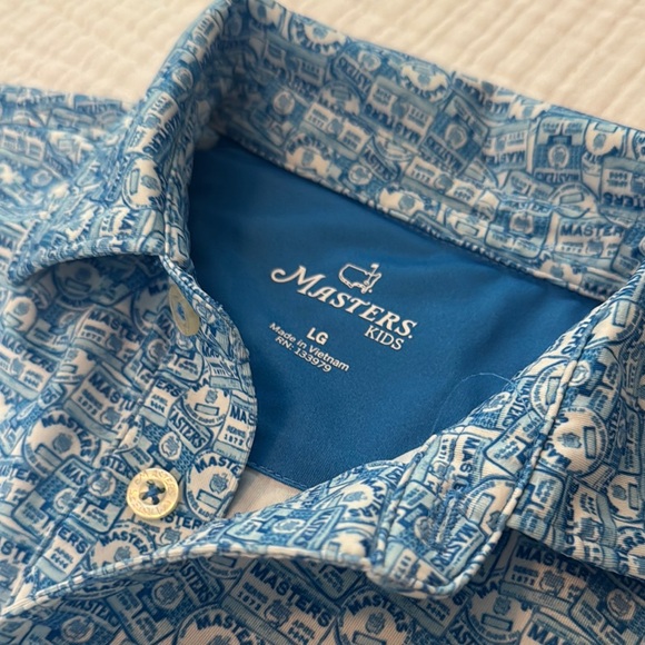 Masters Blue and Yellow Polo Shirt with Geometric Pattern - Picture 2 of 2